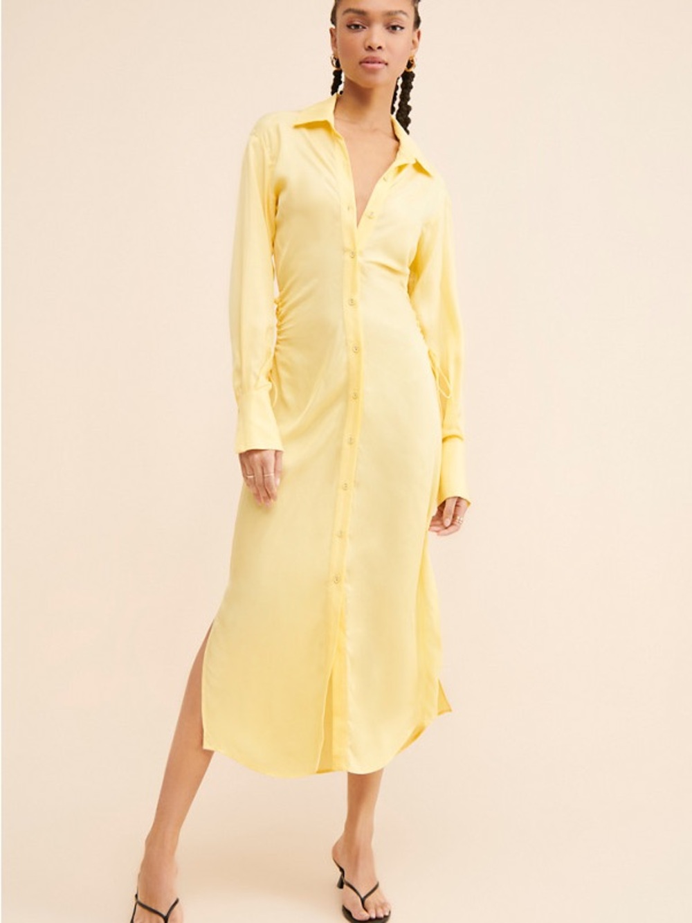 Suboo Yellow Button-Front Shirt Dress